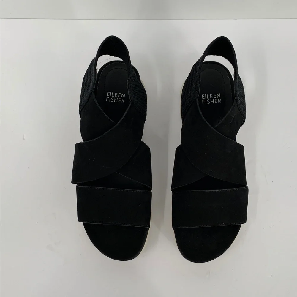 Eileen Fisher Chant platform wedge sandal black shoe leather strappy new 8.5